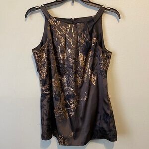 T Tahari Golden Flower Round Neck Sleeveless Blouse